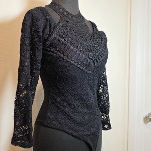 Black lace dark-feminine halter bodysuit - Y2K Wednesday Addams gothic moody